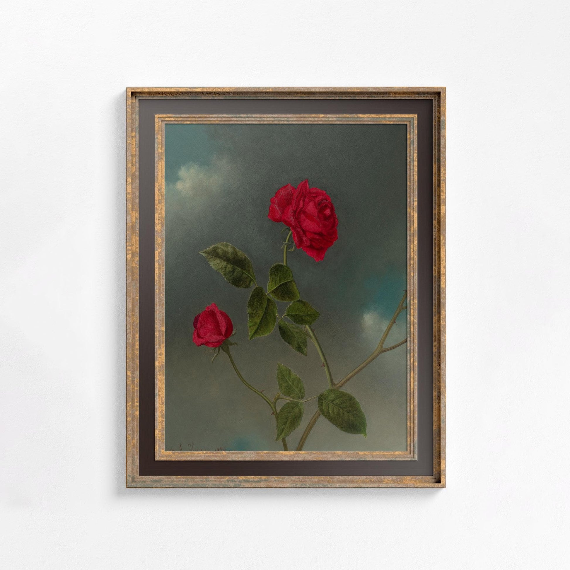 Vintage Pink Roses Floral Print: Beige and Red Botanical Art - Rose Painting by DesignBohemian