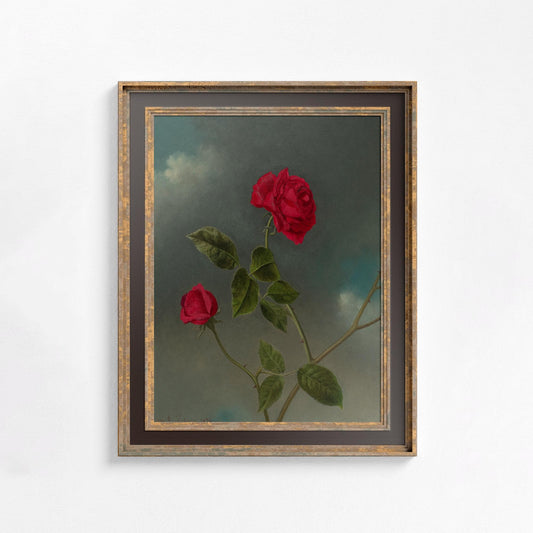 Vintage Pink Roses Floral Print: Beige and Red Botanical Art - Rose Painting by DesignBohemian