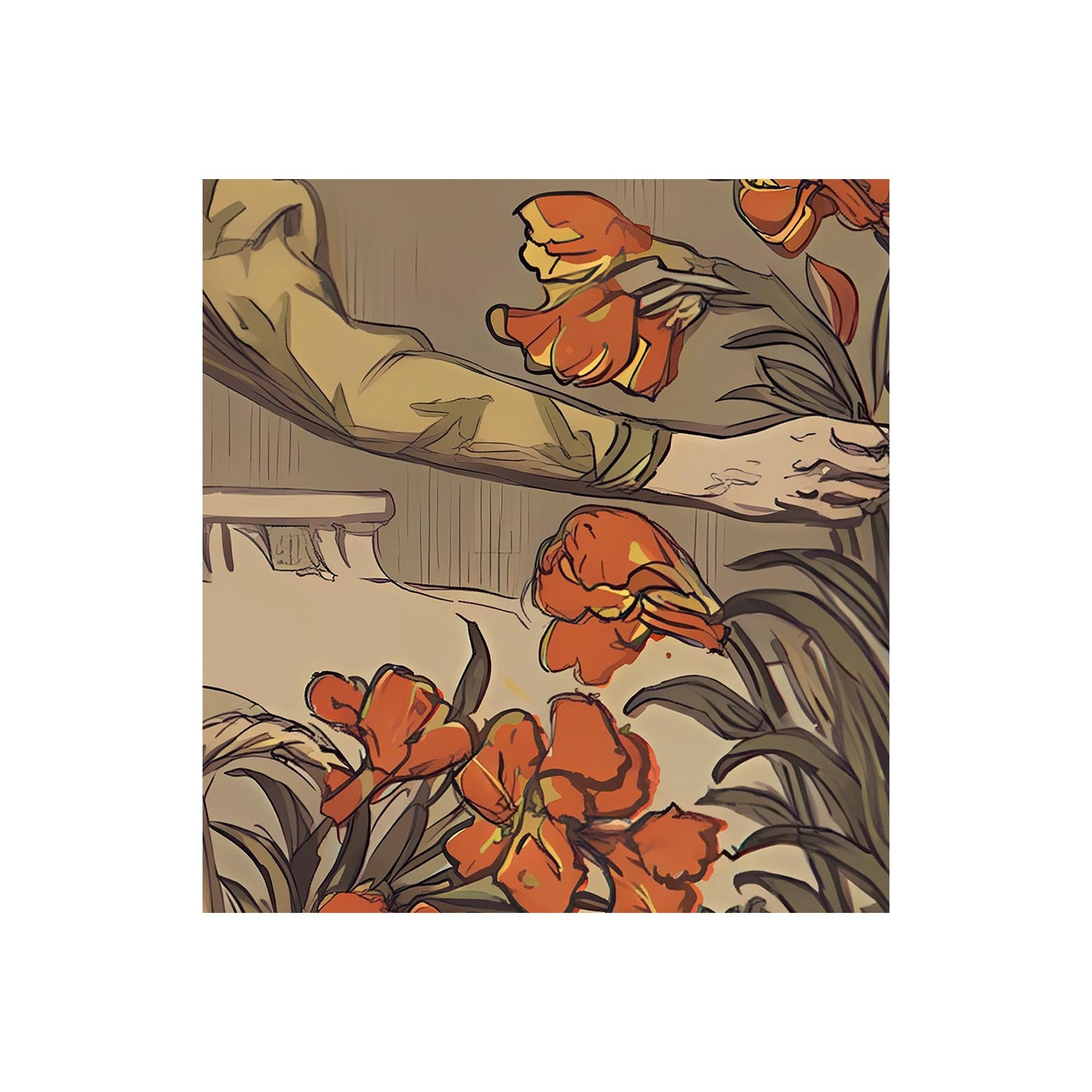 Vintage Fall Art - November - Nouveau Print - Bohemian Print Large Artwork - Beige