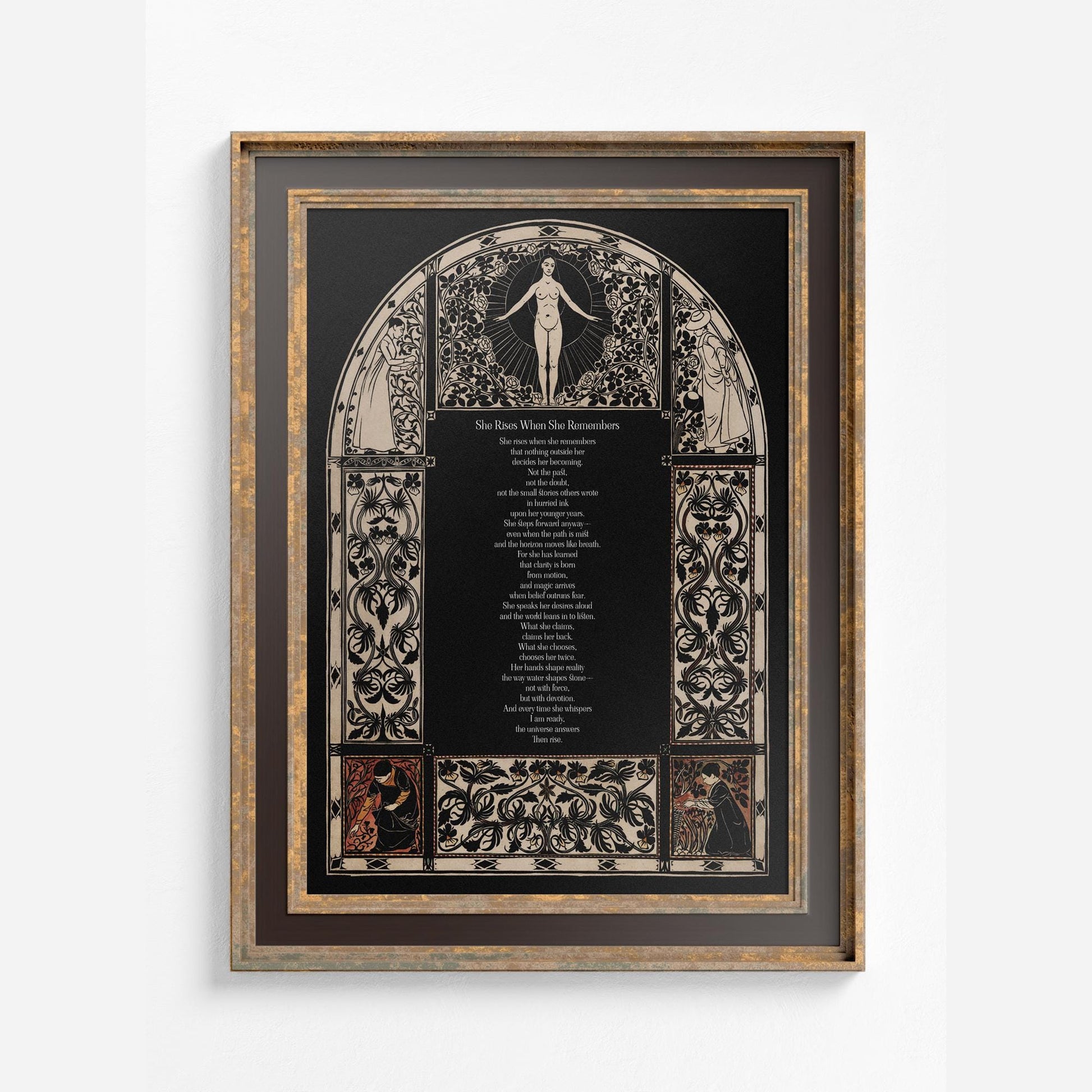 She Rises When She Remembers - Feminine - Manifestation Poem - Bohemian Quote Poster by DesignBohemian