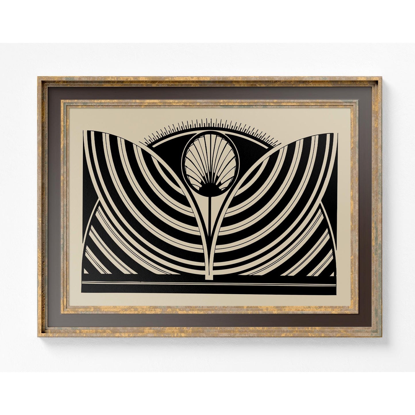 Vintage Floral Abstract - Ornamental Art Nouveau - Black and Beige Print