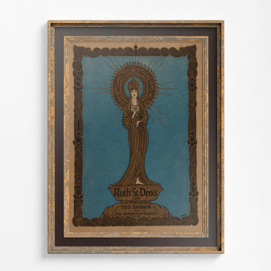 Goddess Art Nouveau Poster: Blue and Beige Bohemian Print by DesignBohemian
