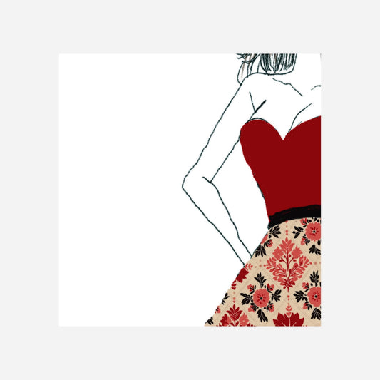 Vintage Fashion Art Print: Red and Black with Gold - Poodle - Vintage Couture by DesignBohemian