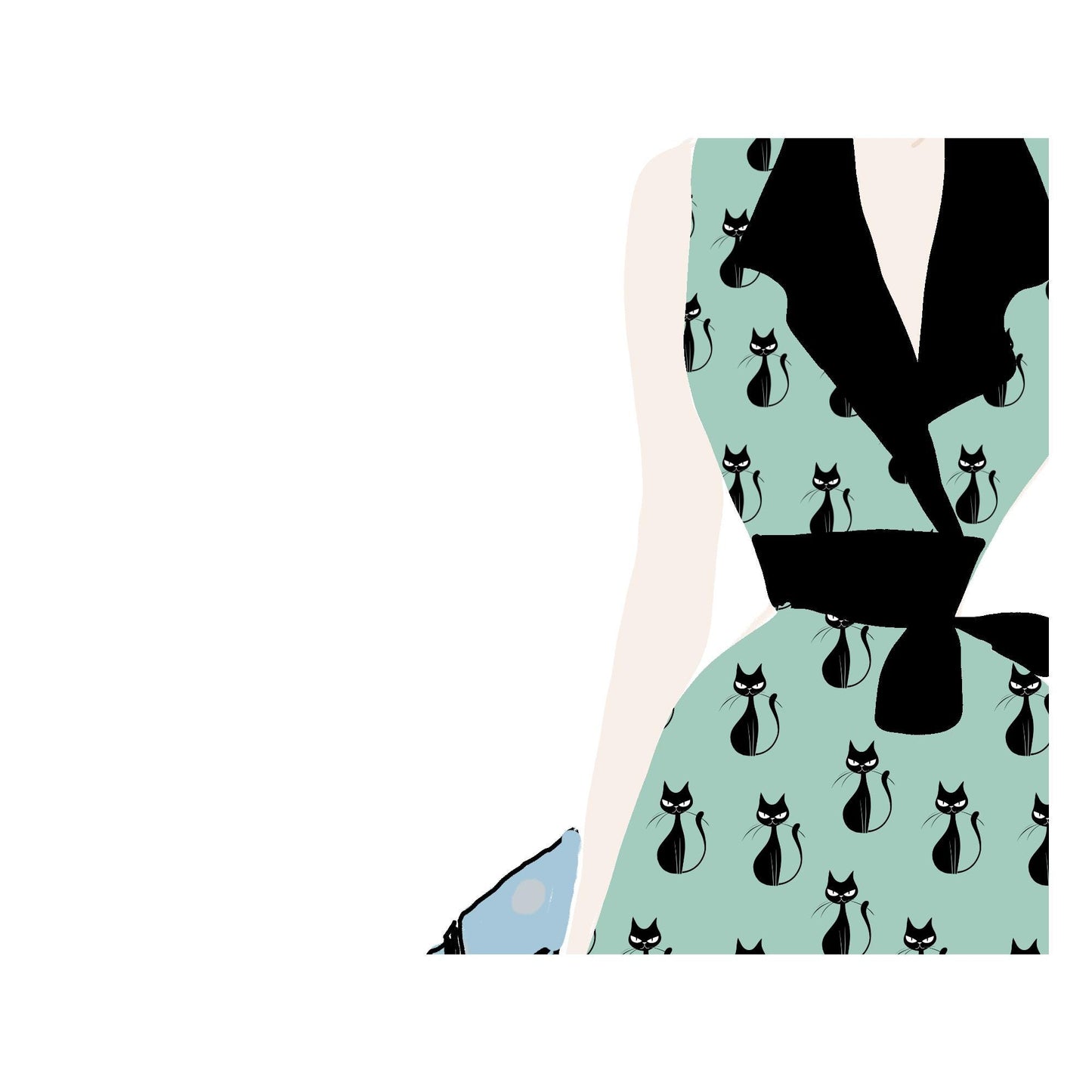 Vintage Fashion Art Print: Teal and Black - Mid Century Modern Cat - Vintage Couture by DesignBohemian