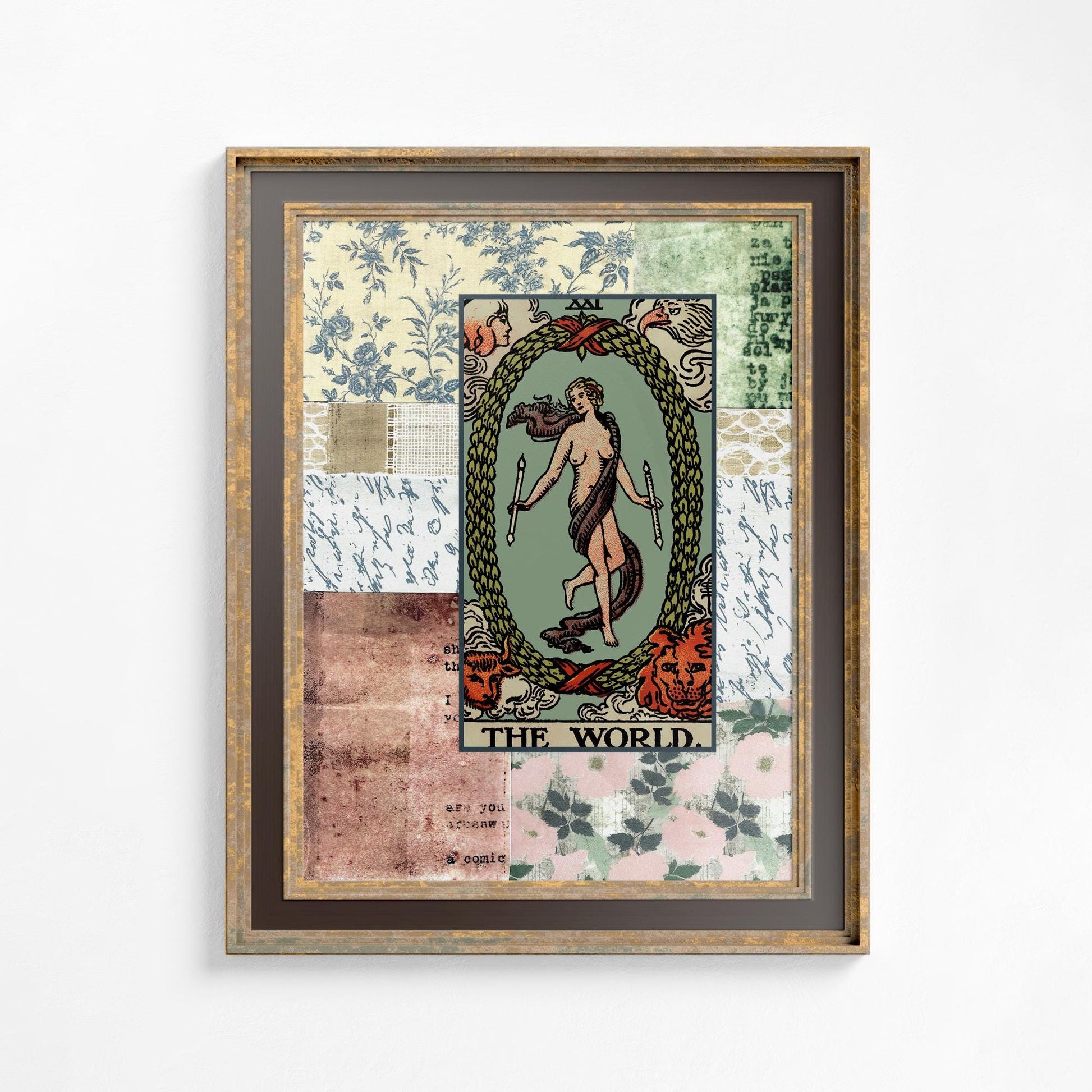 The World Collage - Tarot Card Print: Vintage Art Poster