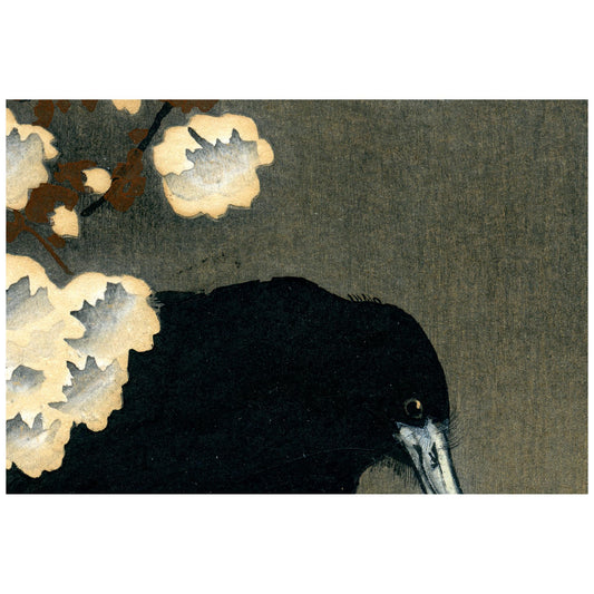 Japanese Raven Print - Crow and Flowers Poster - Vintage