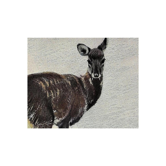 Vintage Deer Painting - Art Print: Minimalist Decor - Winter Snow