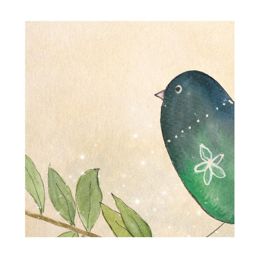 Positive Quote Poster Floral Bird Print - Watercolor Artwork - Beige and Blue