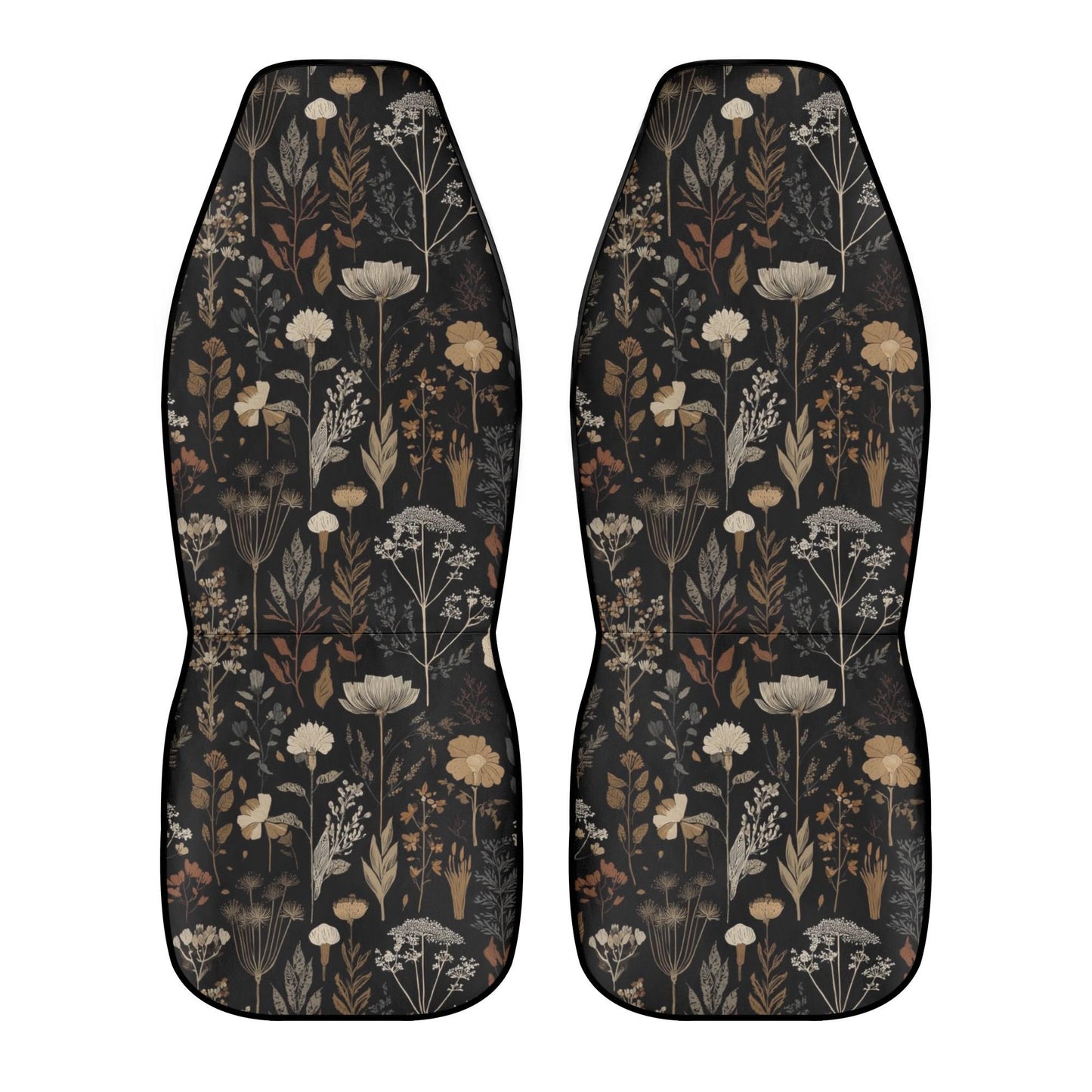 Moody Floral Car Seat Covers – Black Beige Vintage Style (Set of 2)