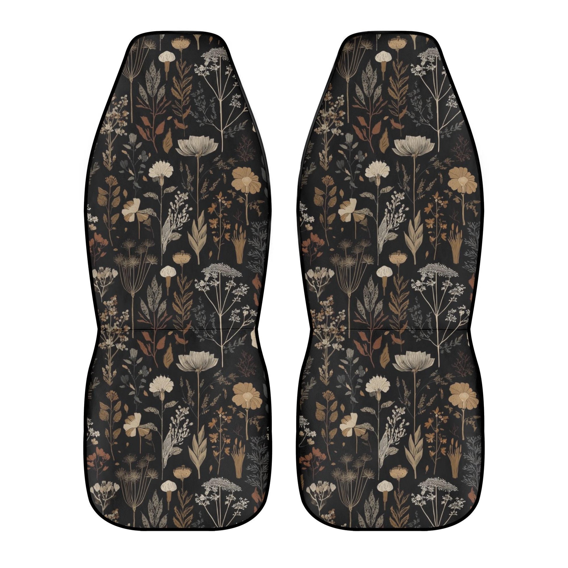 Moody Floral Car Seat Covers – Black Beige Vintage Style (Set of 2)