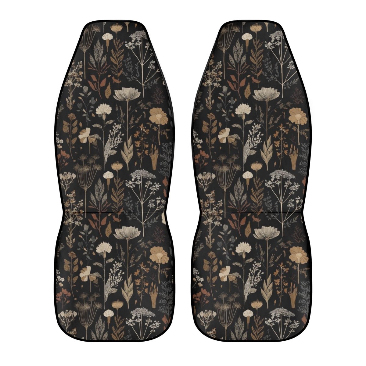 Moody Floral Car Seat Covers – Black Beige Vintage Style (Set of 2)