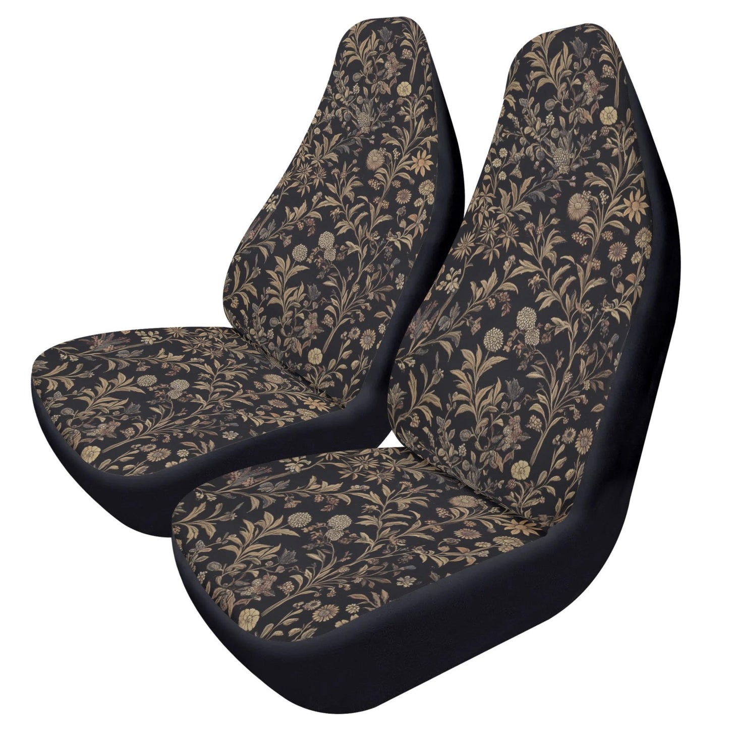 Floral Car Seat Covers – Black Beige Botanical Print (Set of 2)