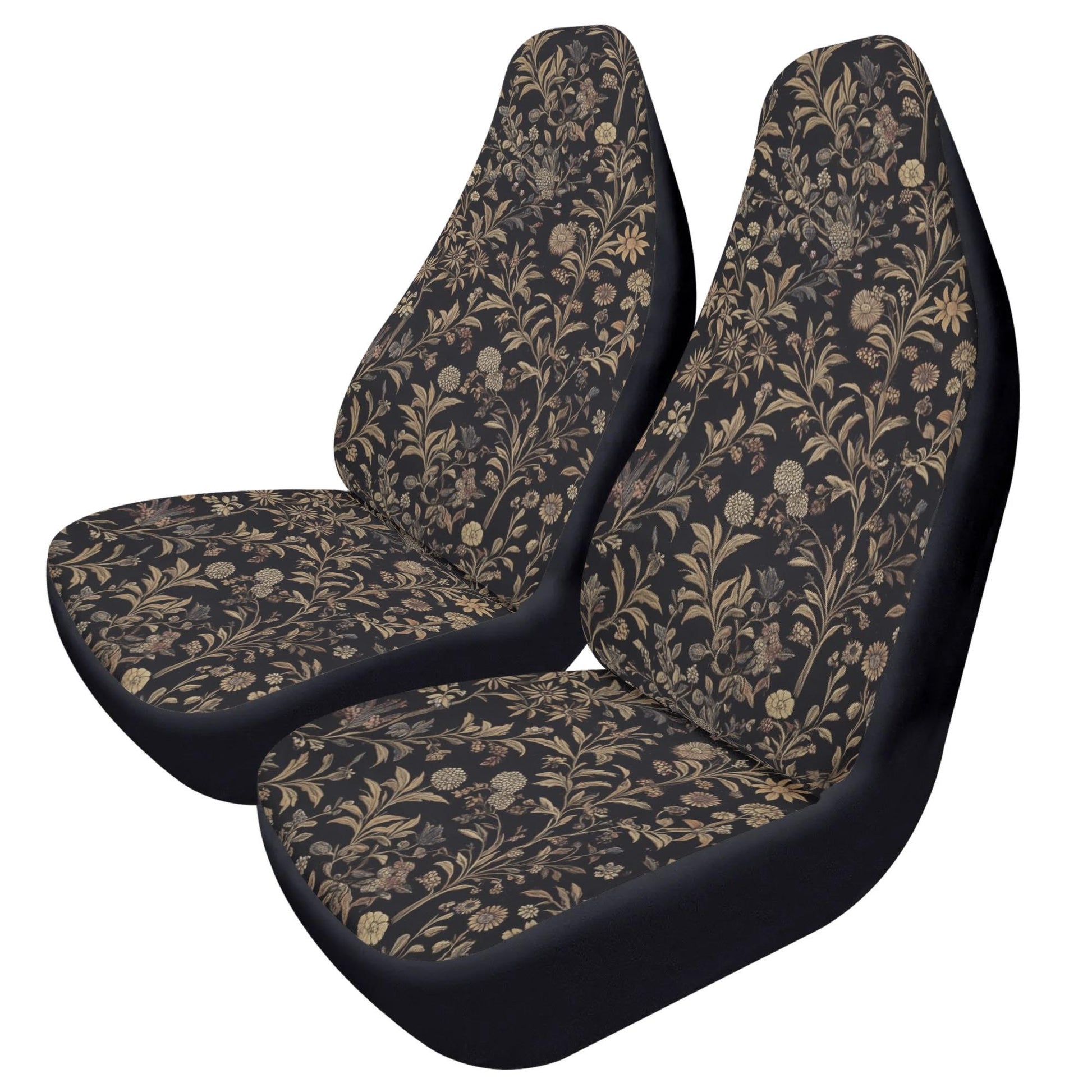 Floral Car Seat Covers – Black Beige Botanical Print (Set of 2)