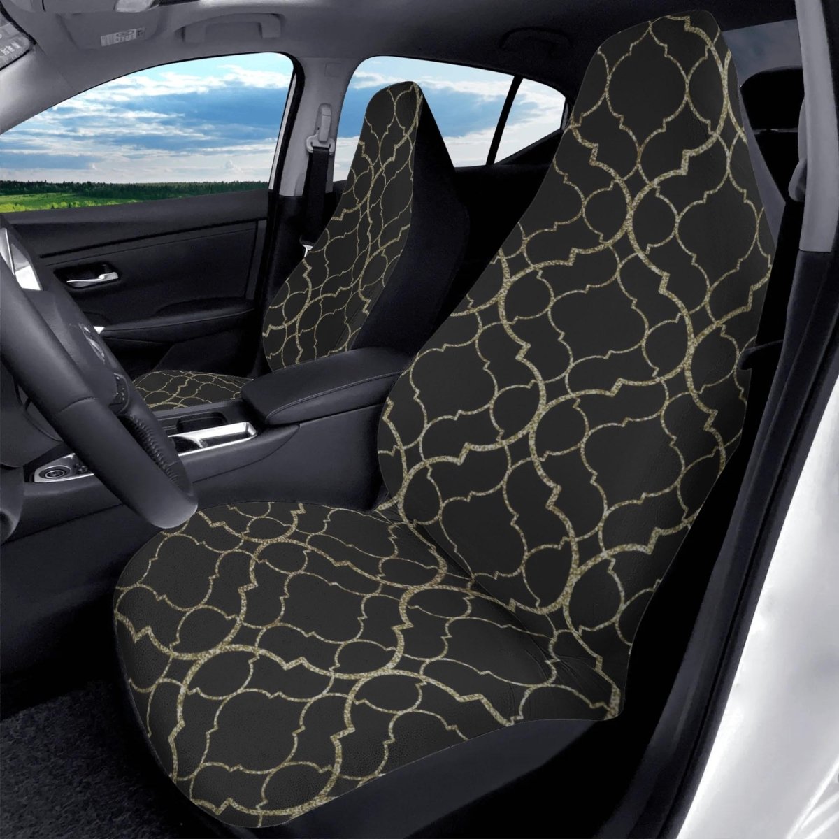 Black Gold Moody Car Seat Covers – Vintage Elegance Front Seat Set