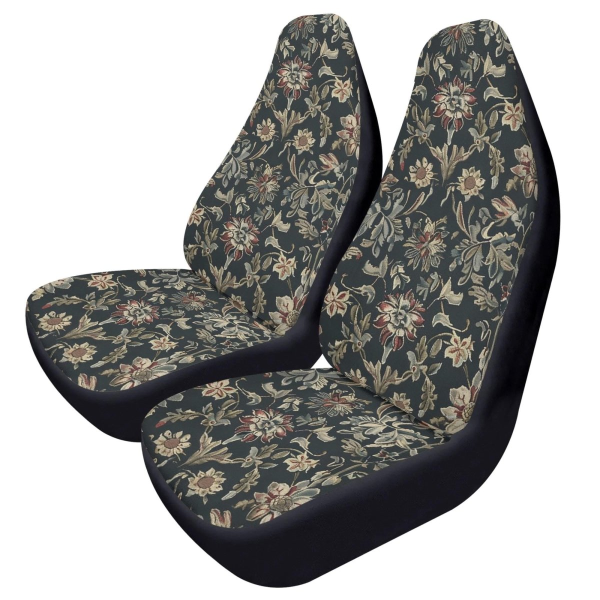 Black Floral Car Seat Covers – Vintage Tapestry Design (Set of 2)