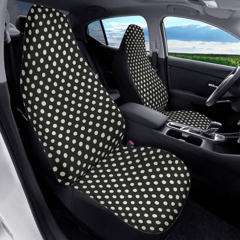 Black White Polka Dot Car Seat Covers Soft Front Seat Protection (Set of 2)