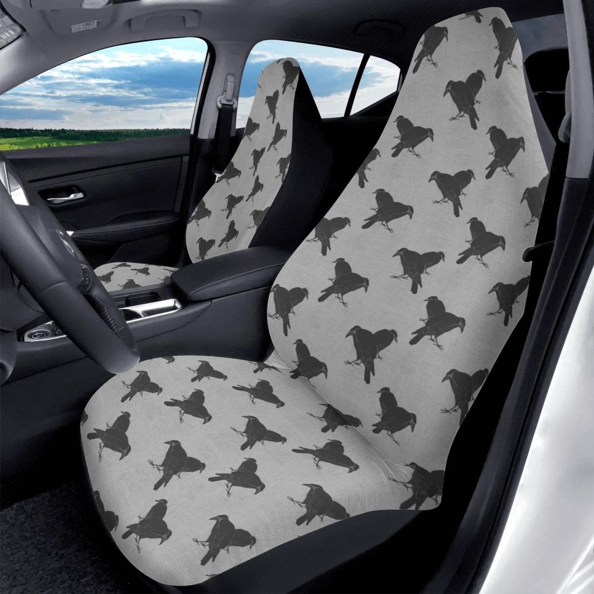 Black Crows Car Seat Covers – Gothic Moody Floral Print (Set of 2)