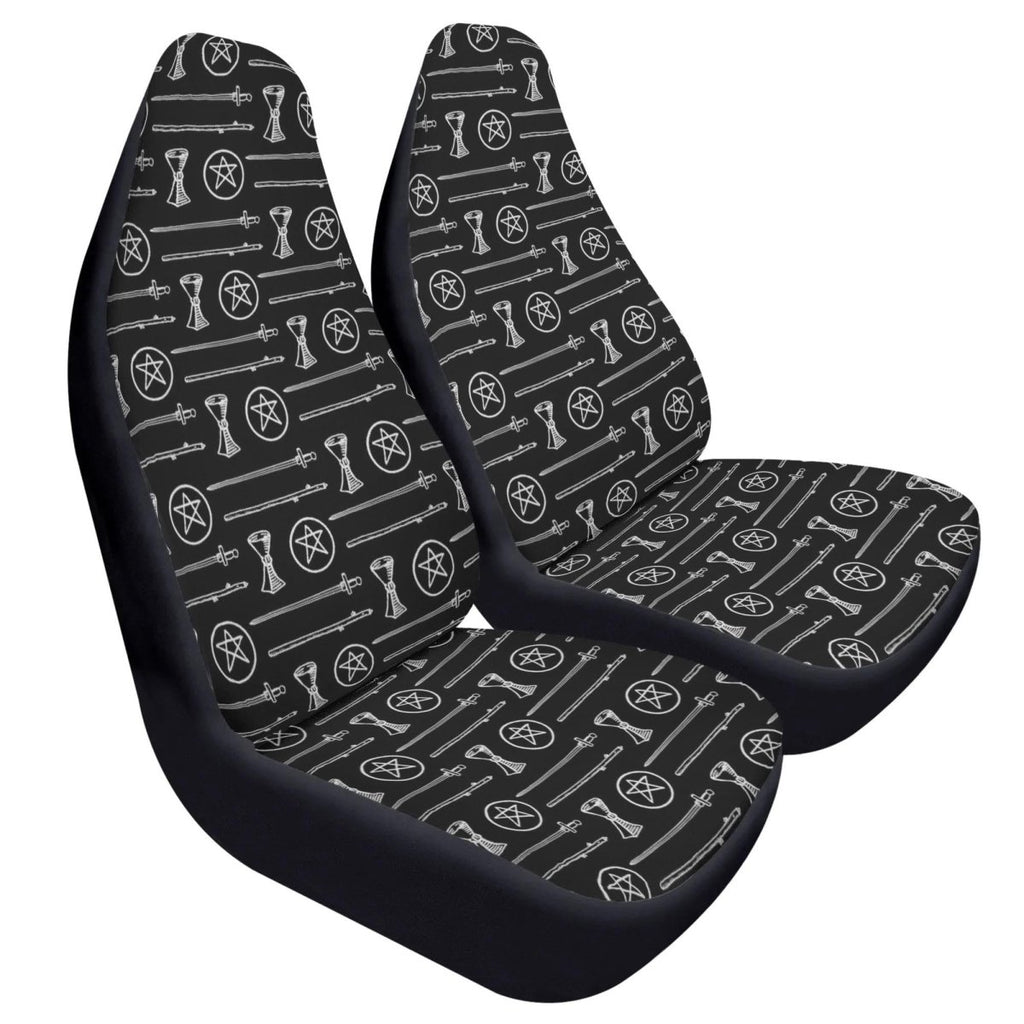 Black White Tarot Elements Car Seat Covers – Mystical Esoteric Symbols (Set of 2)