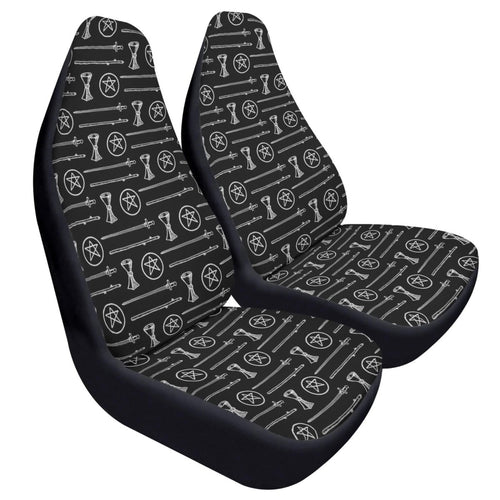 Black White Tarot Elements Car Seat Covers – Mystical Esoteric Symbols (Set of 2)
