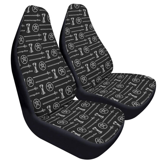 Black White Tarot Elements Car Seat Covers – Mystical Esoteric Symbols (Set of 2)