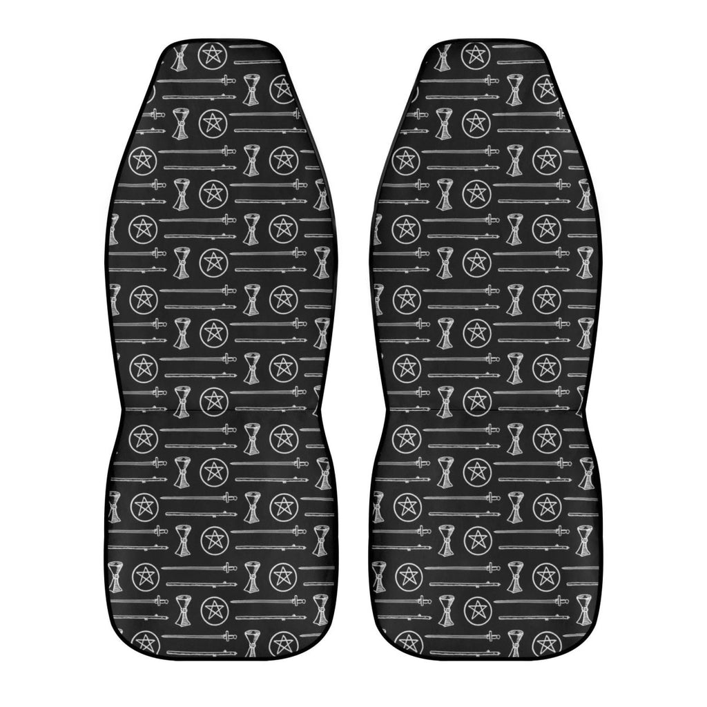 Black White Tarot Elements Car Seat Covers – Mystical Esoteric Symbols (Set of 2)