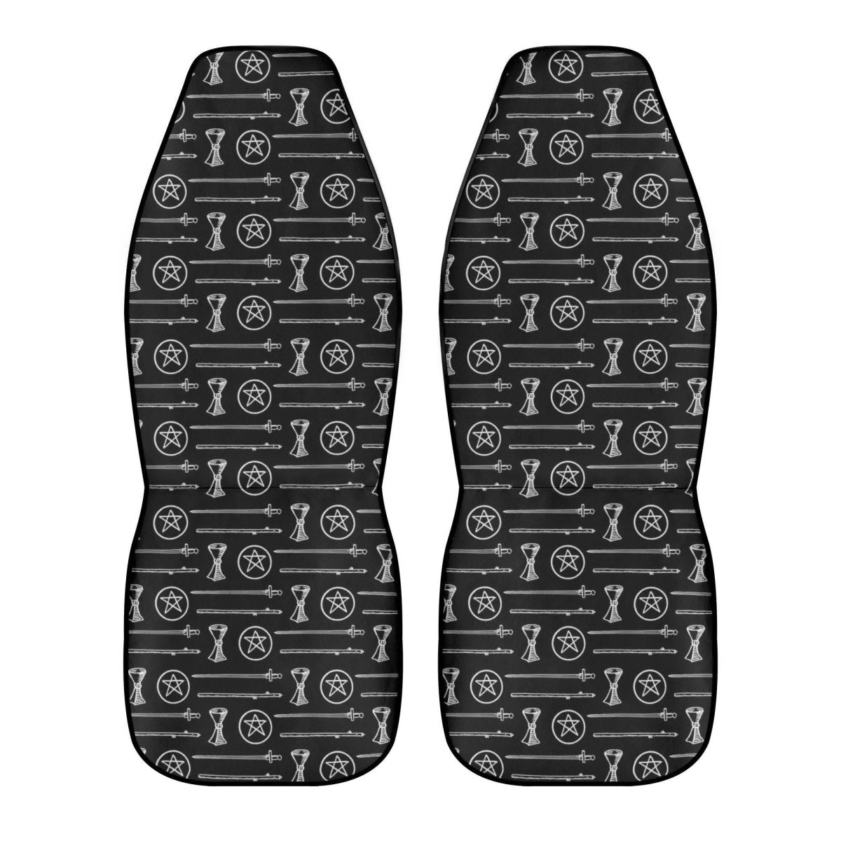 Black White Tarot Elements Car Seat Covers – Mystical Esoteric Symbols (Set of 2)