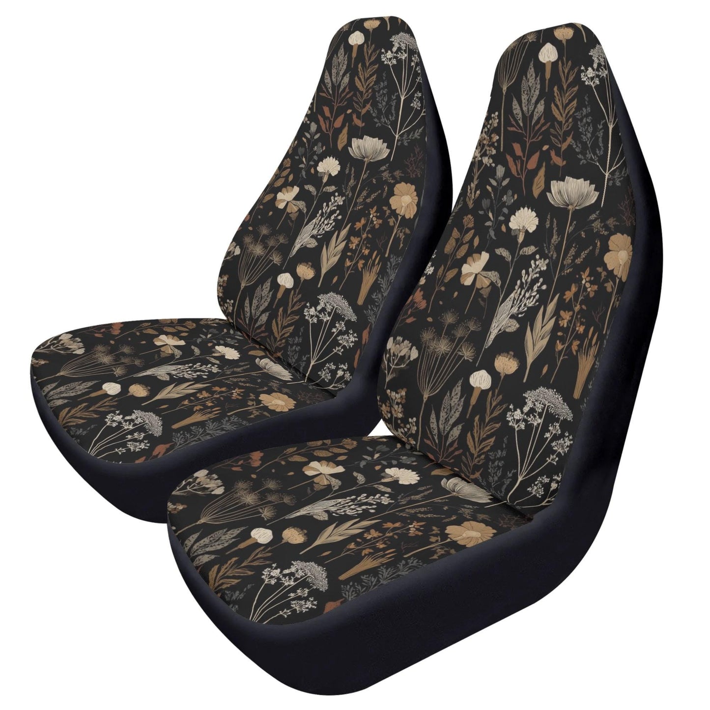 Moody Floral Car Seat Covers – Black Beige Vintage Style (Set of 2)