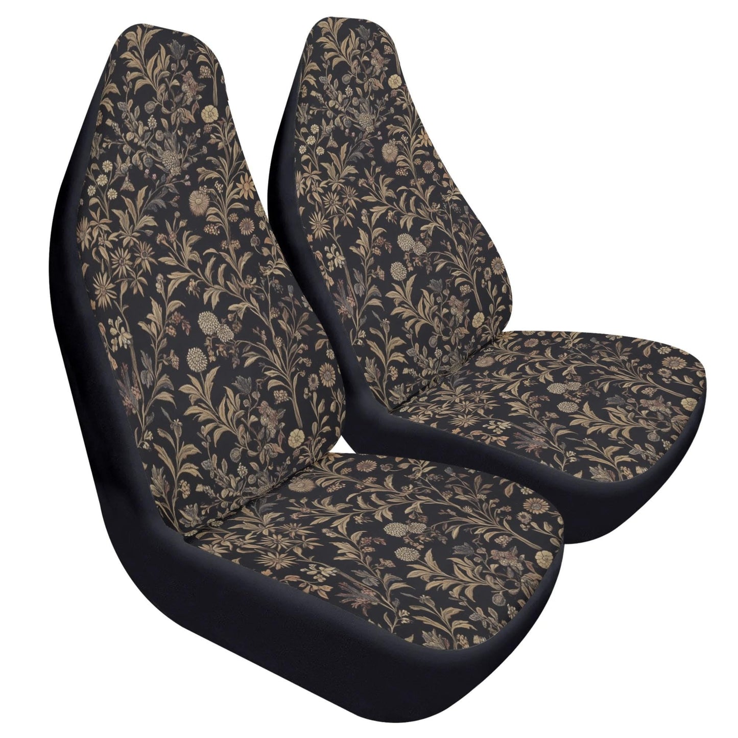 Floral Car Seat Covers – Black Beige Botanical Print (Set of 2)