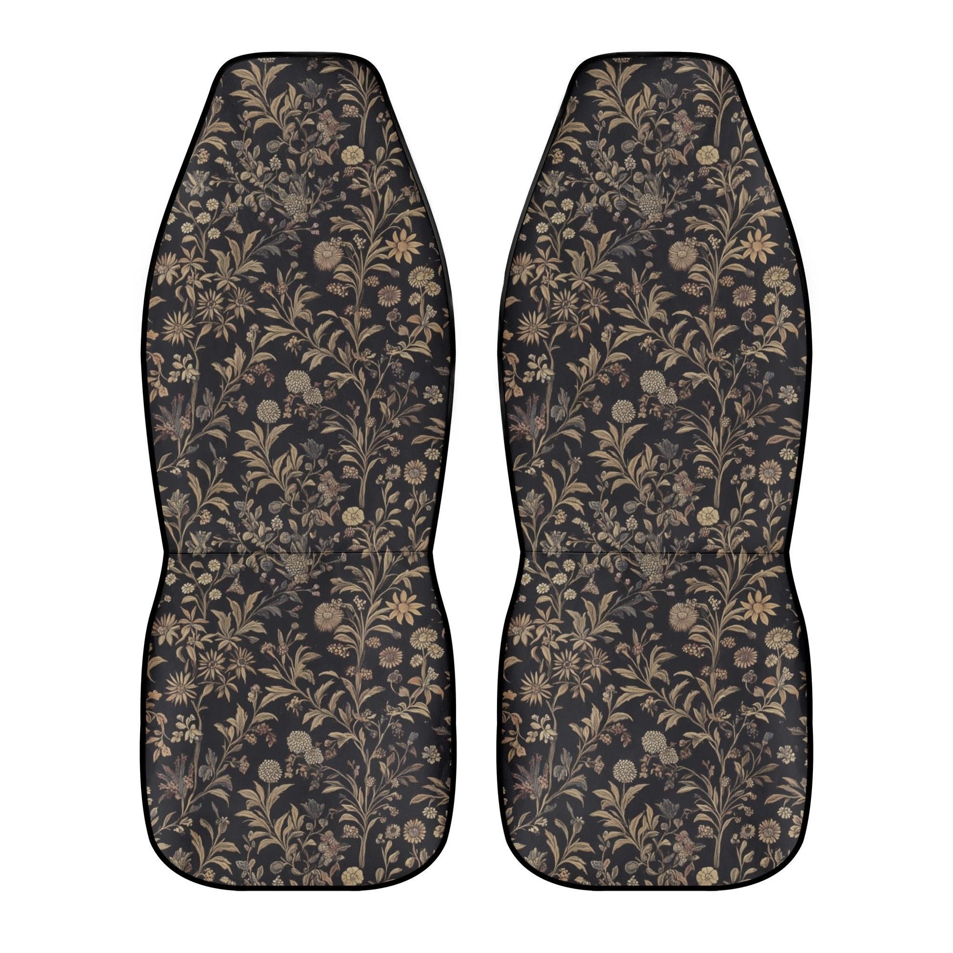 Floral Car Seat Covers – Black Beige Botanical Print (Set of 2)