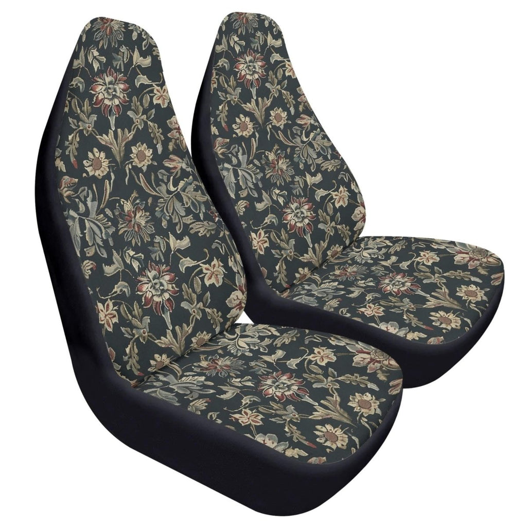 Black Floral Car Seat Covers – Vintage Tapestry Design (Set of 2)