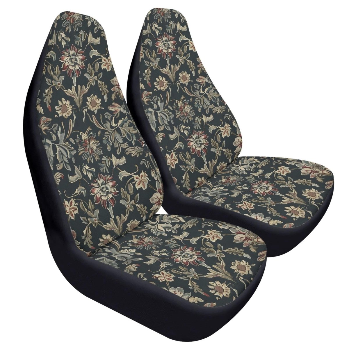 Black Floral Car Seat Covers – Vintage Tapestry Design (Set of 2)