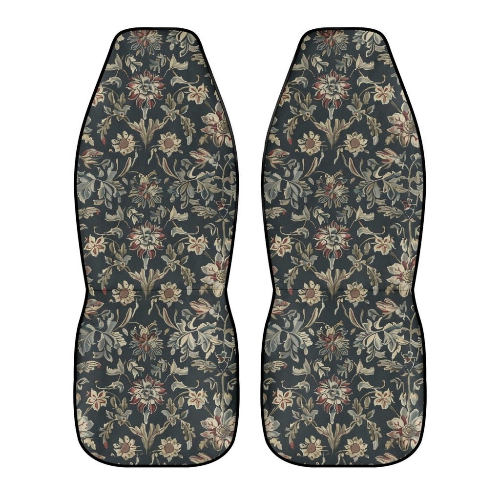 Black Floral Car Seat Covers – Vintage Tapestry Design (Set of 2)
