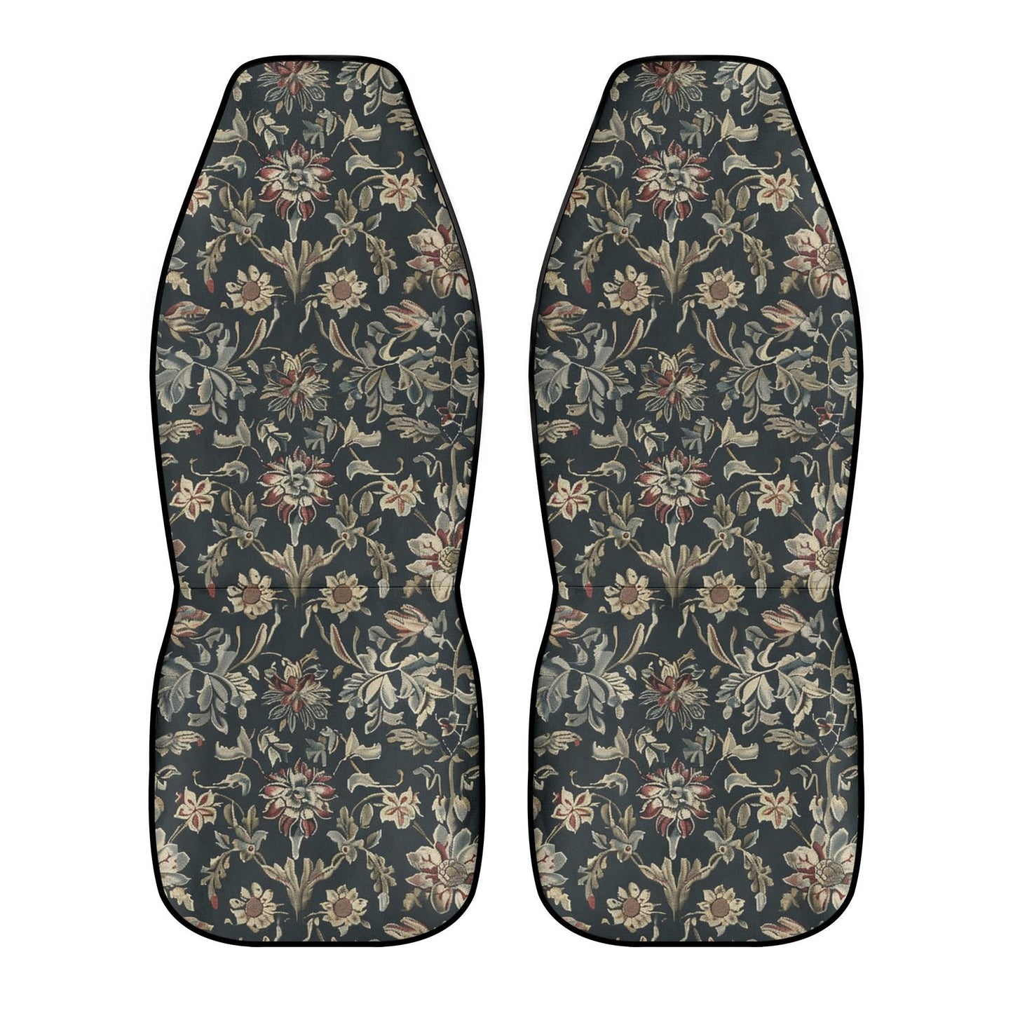 Black Floral Car Seat Covers – Vintage Tapestry Design (Set of 2)