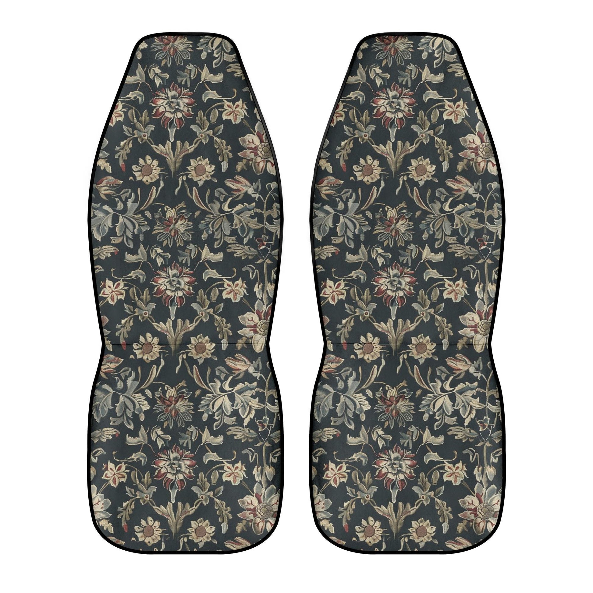 Black Floral Car Seat Covers – Vintage Tapestry Design (Set of 2)