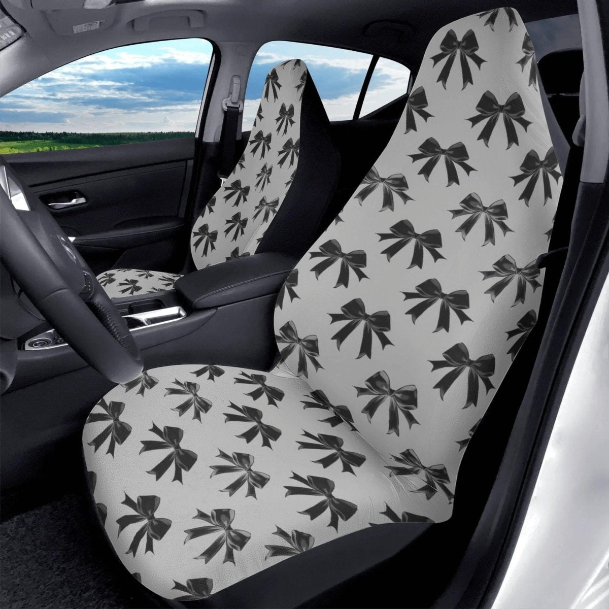 Black Bow Car Seat Covers – Coquette Gothic Satin Bows (Set of 2)