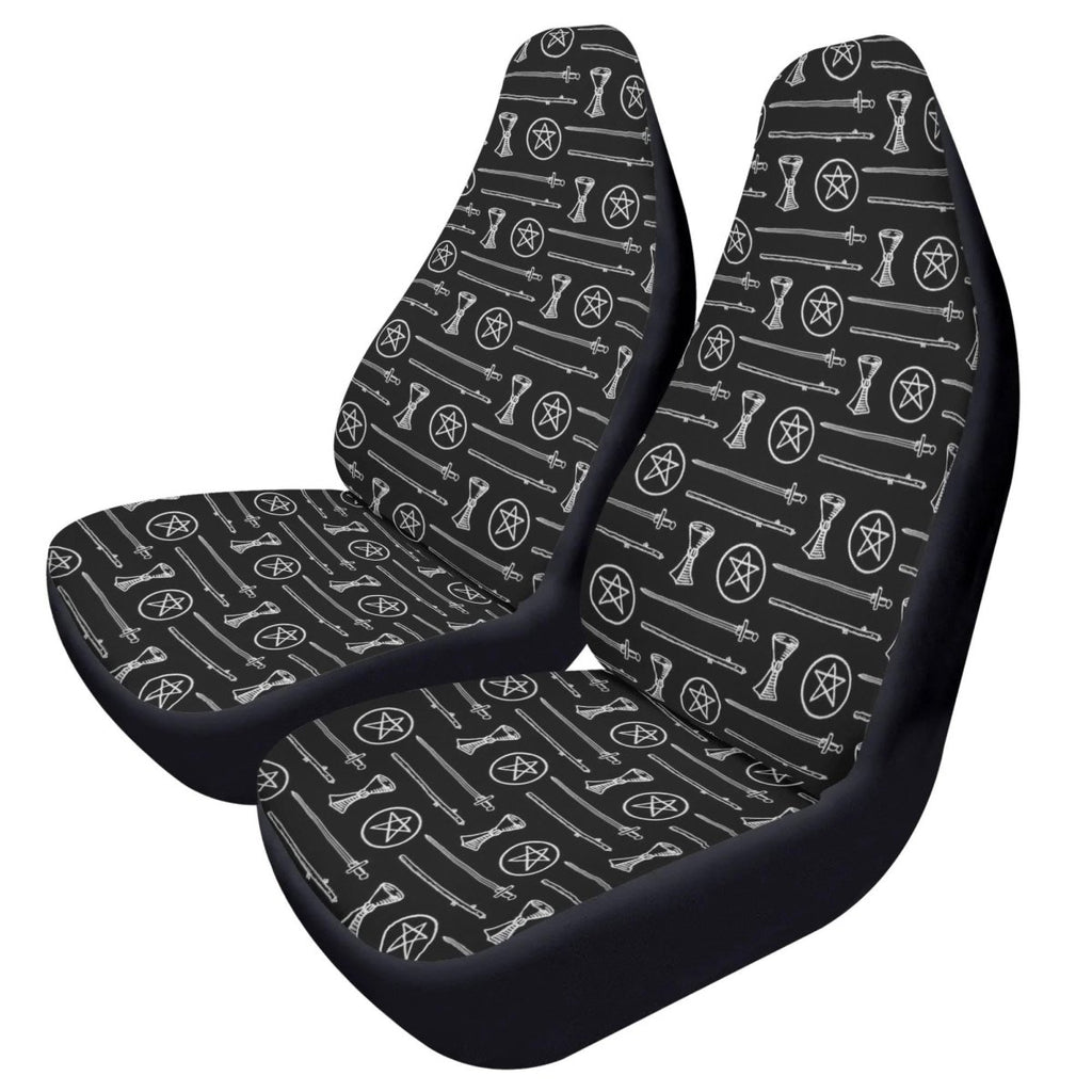 Black White Tarot Elements Car Seat Covers – Mystical Esoteric Symbols (Set of 2)