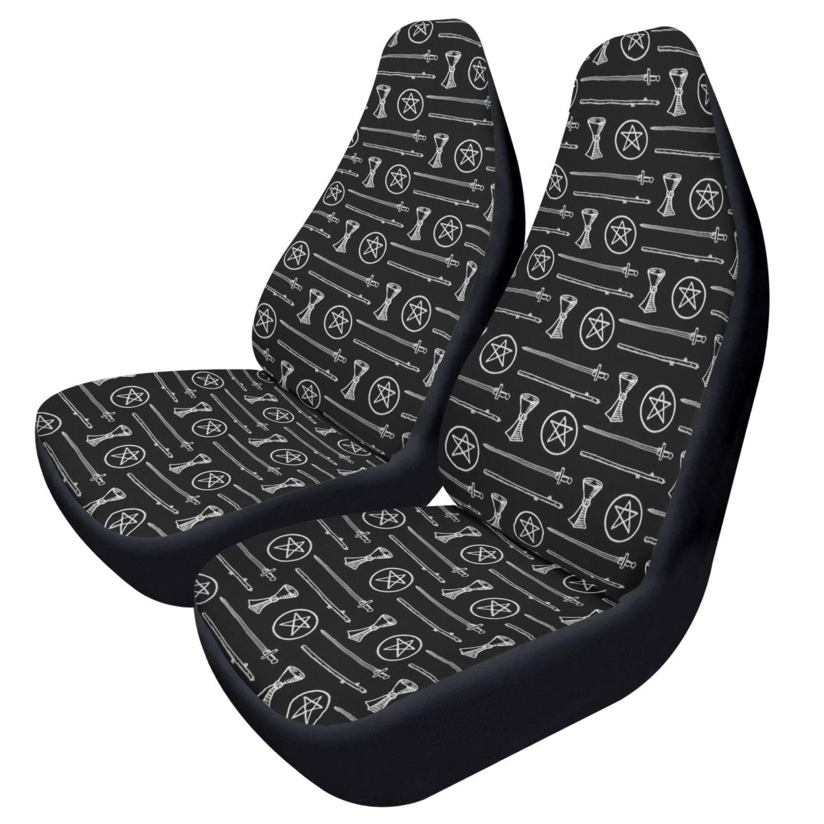 Black White Tarot Elements Car Seat Covers – Mystical Esoteric Symbols (Set of 2)
