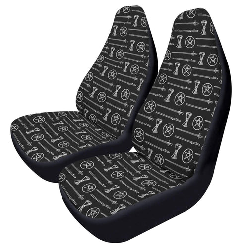 Black White Tarot Elements Car Seat Covers – Mystical Esoteric Symbols (Set of 2)