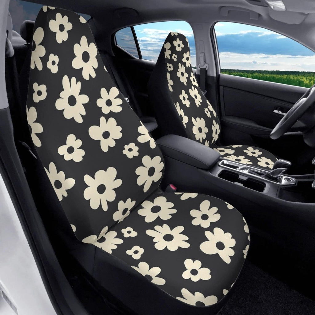 Hippie Gothic Floral Car Seat Covers (2pcs), Black Boho Retro Car Accessories