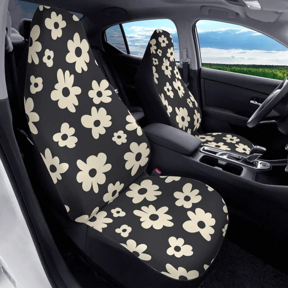 Hippie Gothic Floral Car Seat Covers (2pcs), Black Boho Retro Car Accessories