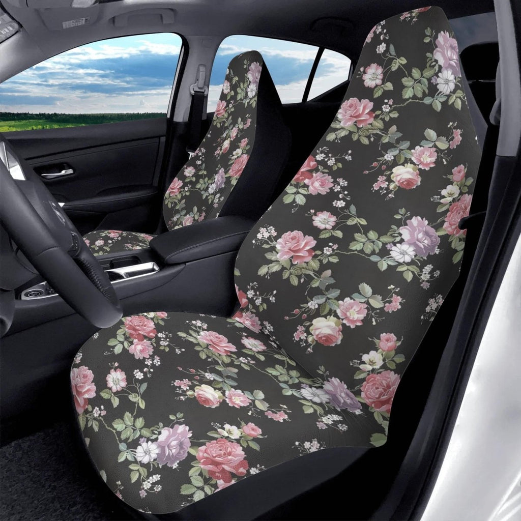 Y2K Goth Black Rose Car Seat Covers – Pink Floral Print (Set of 2)