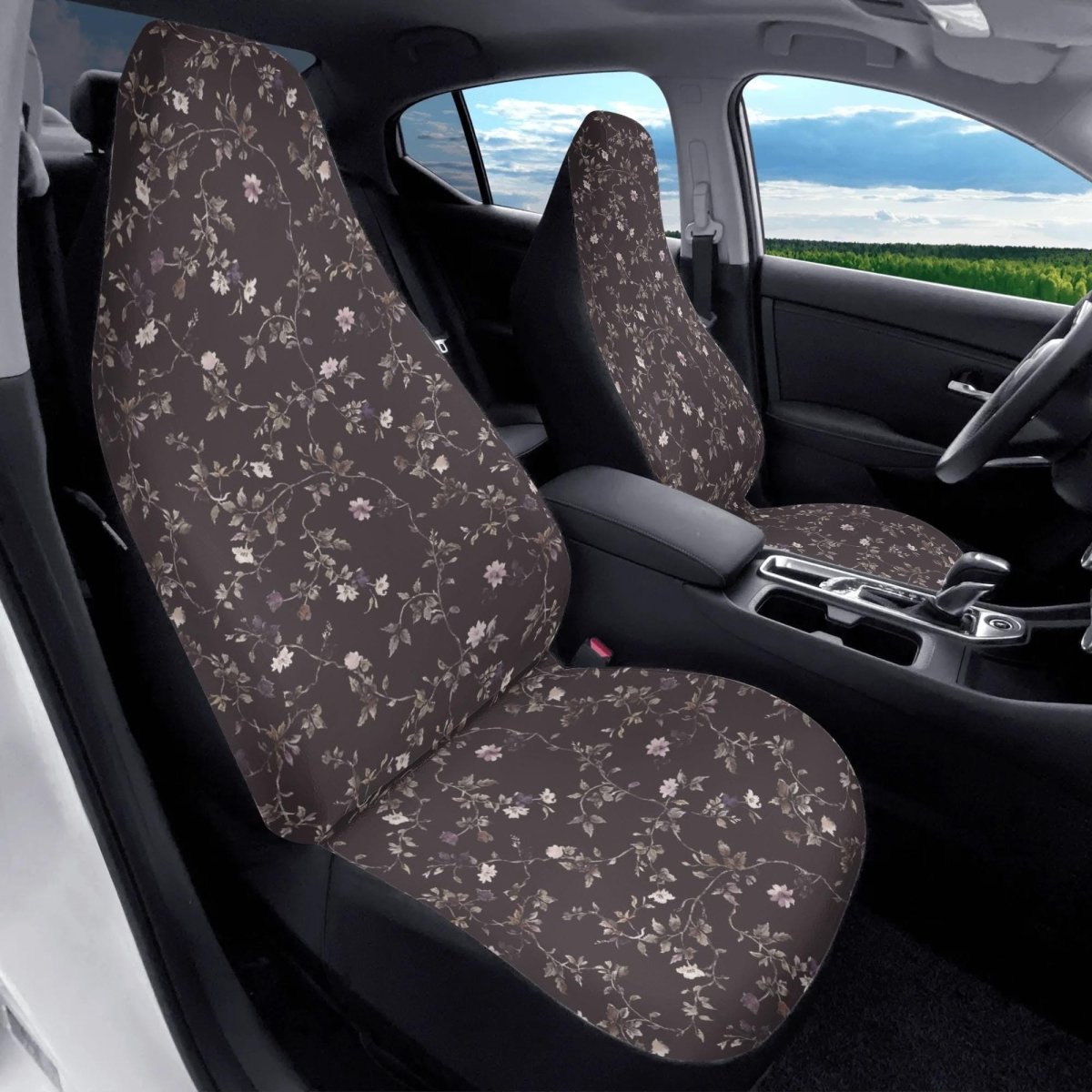 Dark Purple Ditsy Floral Car Seat Covers – Vintage Inspired Front Seat Set (2)