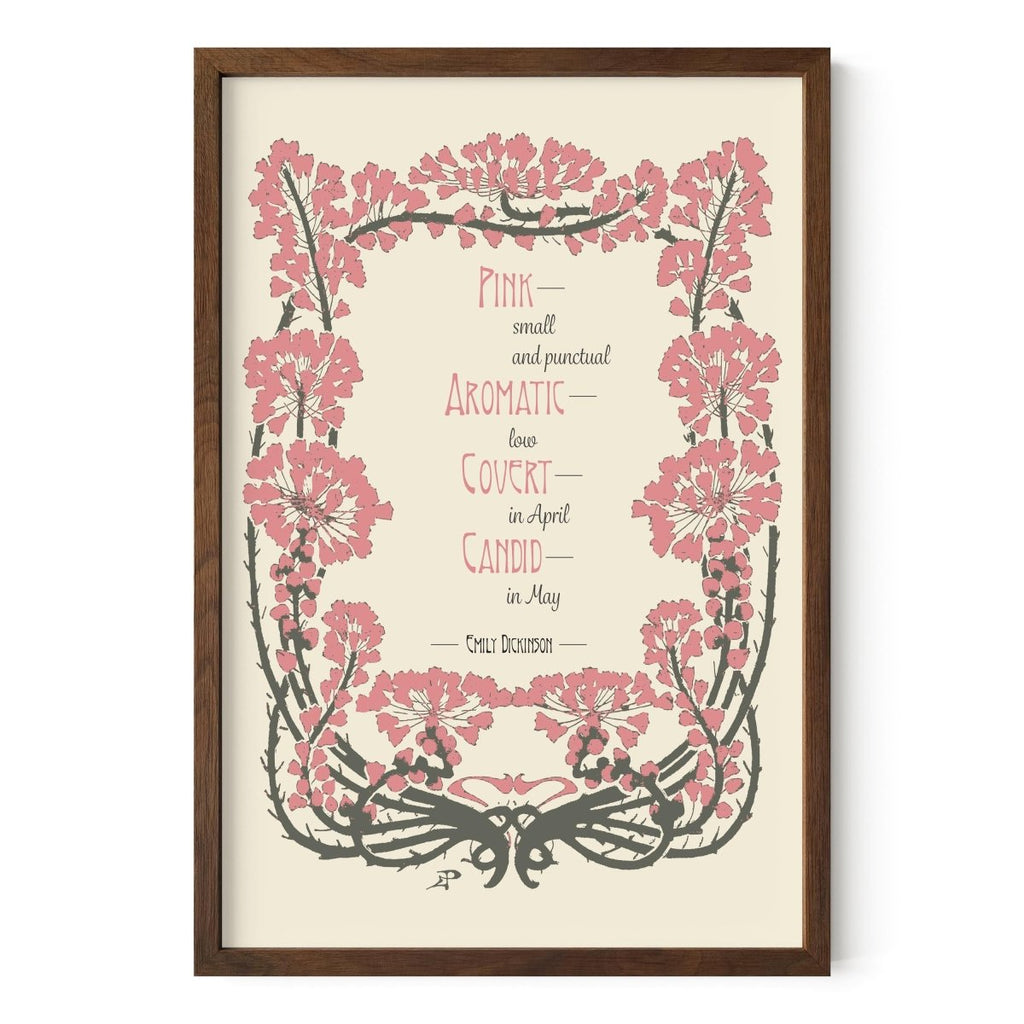 Pink Floral Poem - Emily Dickinson - Inspirational - Vintage Art Print Floral - Spring