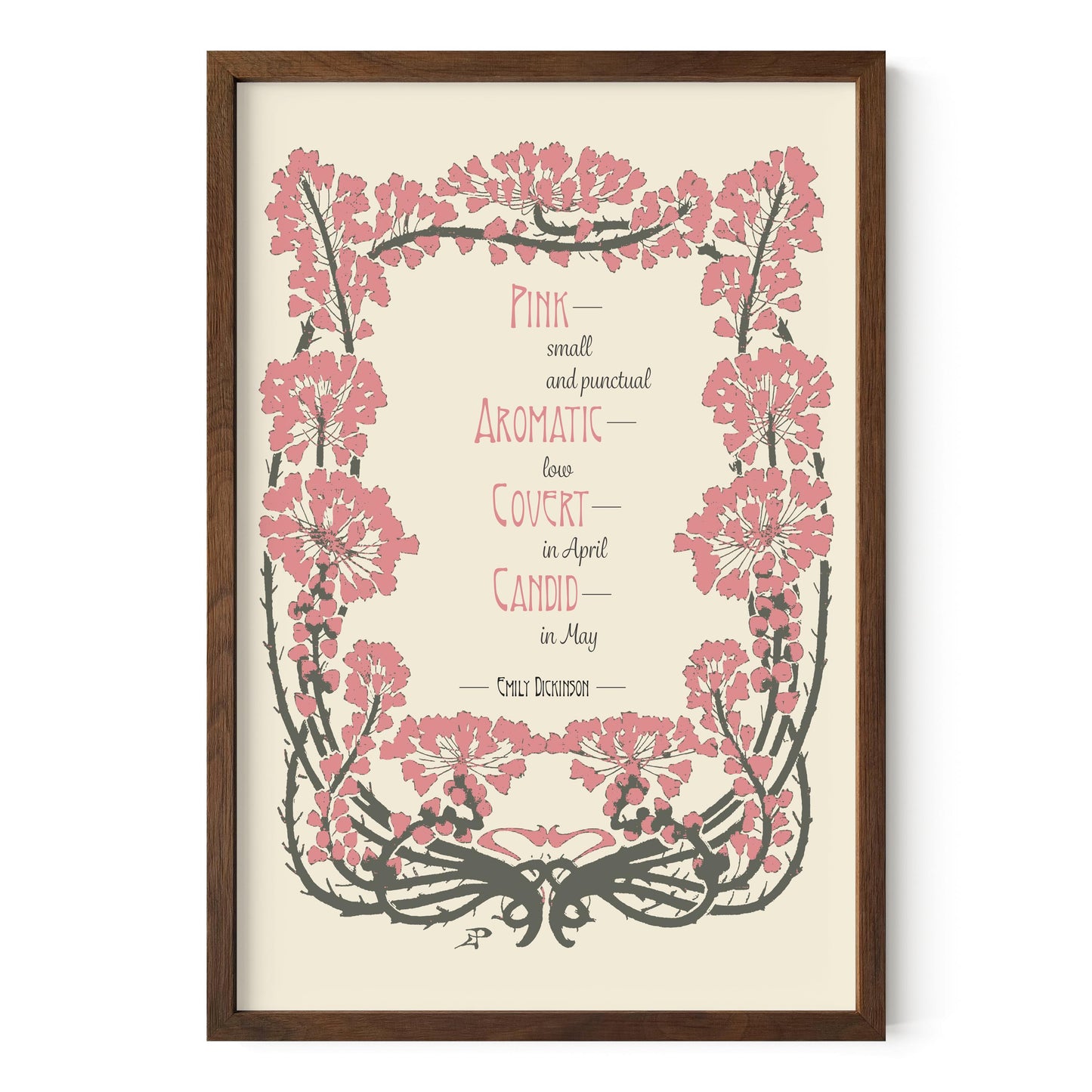 Pink Floral Poem - Emily Dickinson - Inspirational - Vintage Art Print Floral - Spring