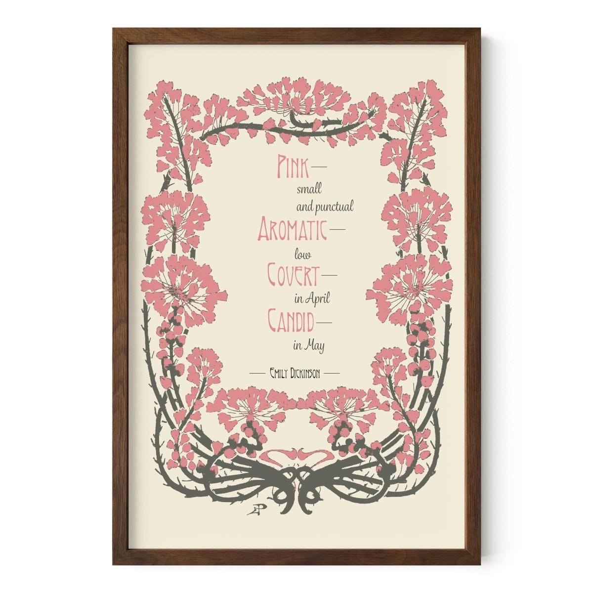 Pink Floral Poem - Emily Dickinson - Inspirational - Vintage Art Print Floral - Spring