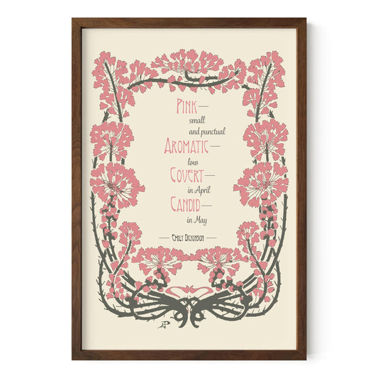 Pink Floral Poem - Emily Dickinson - Inspirational - Vintage Art Print Floral - Spring