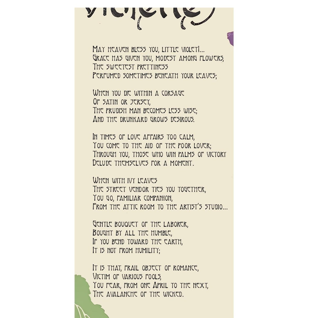 Art Nouveau Violets Print – Purple Beige Vintage Poem Poster