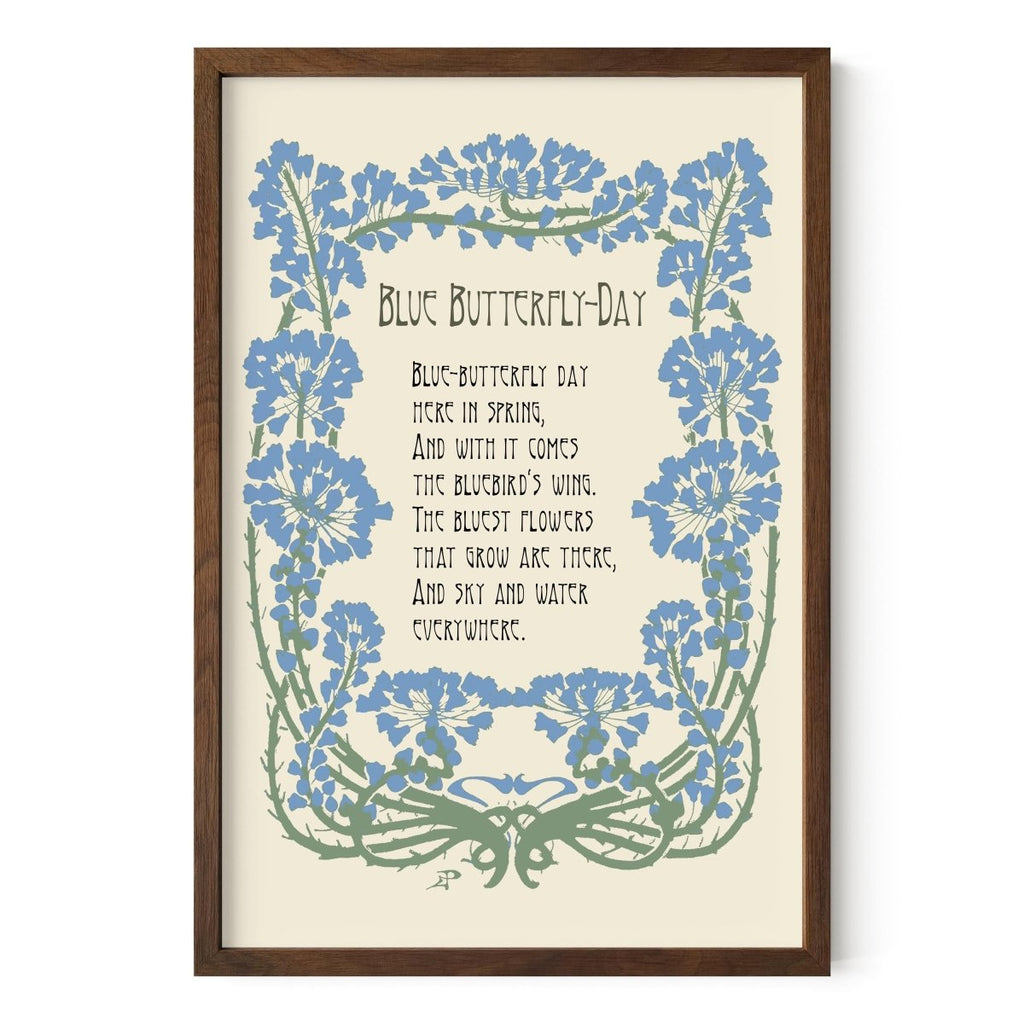 Blue Butterfly Day - Robert Frost Poem - Inspirational - Vintage Art Print Floral