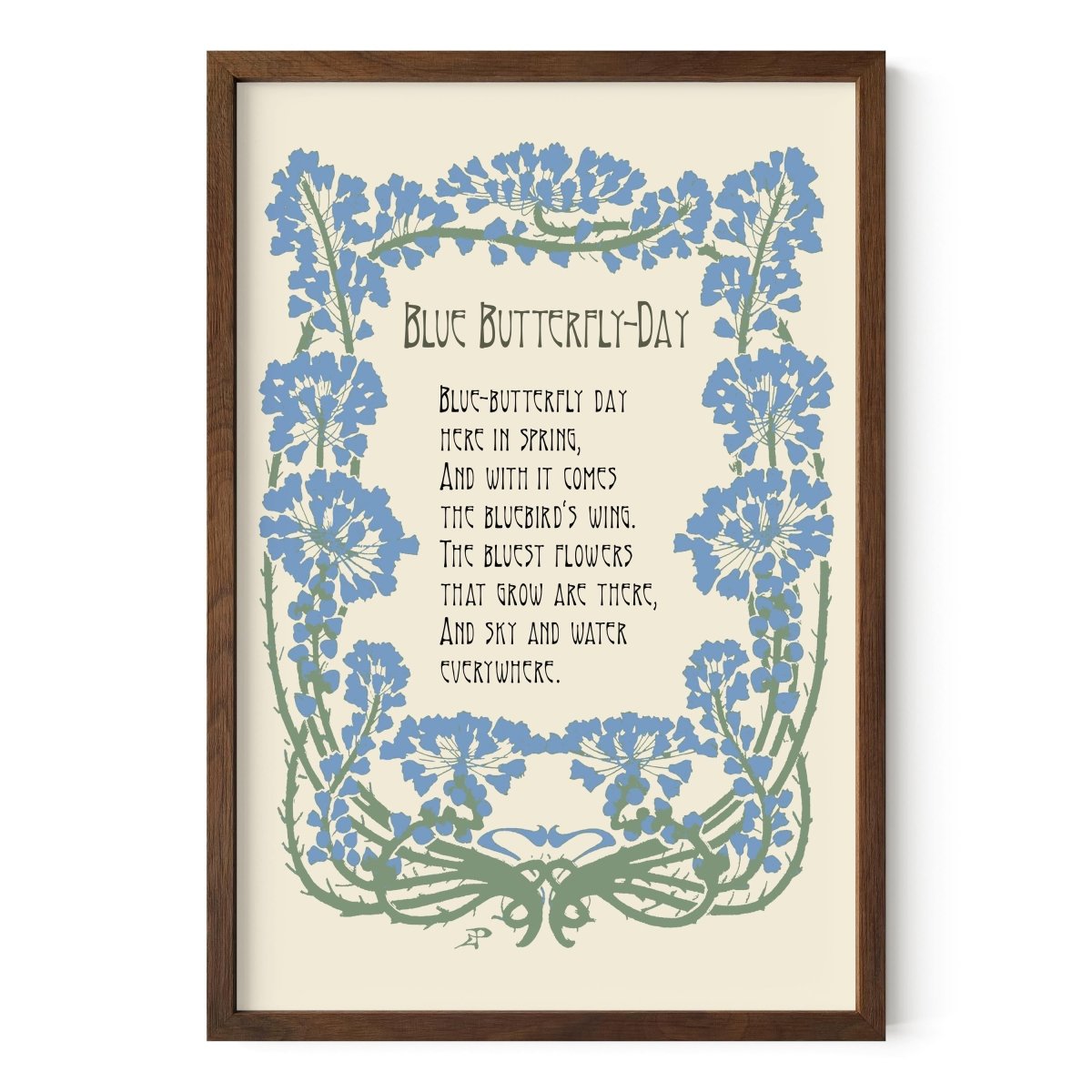 Blue Butterfly Day - Robert Frost Poem - Inspirational - Vintage Art Print Floral