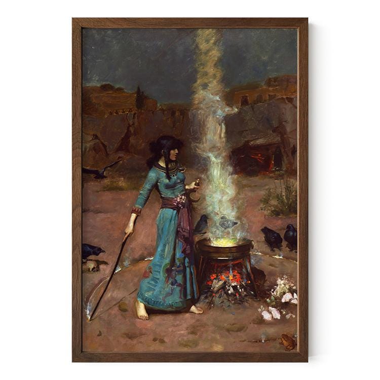 Magic Circle Art Print: Vintage Fine Art - Dark Fantasy Victorian Oil Painting